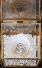 Load image into Gallery viewer, Personalized Elegant Flower Ring Gold Box - Wedding, Engagement, Proposal Hinged Box