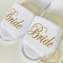 Load image into Gallery viewer, Personalized Bride slippers, wedding slippers, bridesmaid slippers, bridesmaid gifts