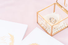 Load image into Gallery viewer, Personalized Elegant Flower Ring Gold Box - Wedding, Engagement, Proposal Hinged Box