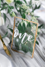Load image into Gallery viewer, Tropical Gold Wedding Table Number Floating Frame with Leaf