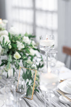 Load image into Gallery viewer, Tropical Gold Wedding Table Number Floating Frame with Leaf