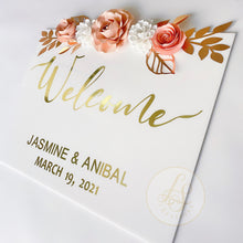Load image into Gallery viewer, Welcome wedding sign - bride and groom names and wedding date - bridal shower - DECAL ONLY