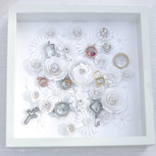 Load image into Gallery viewer, Personalized Elegant Paper Flower Shadow Box - Wedding, Engagement, Mother’s Day gift - 10.5 in x 10.5 in frame