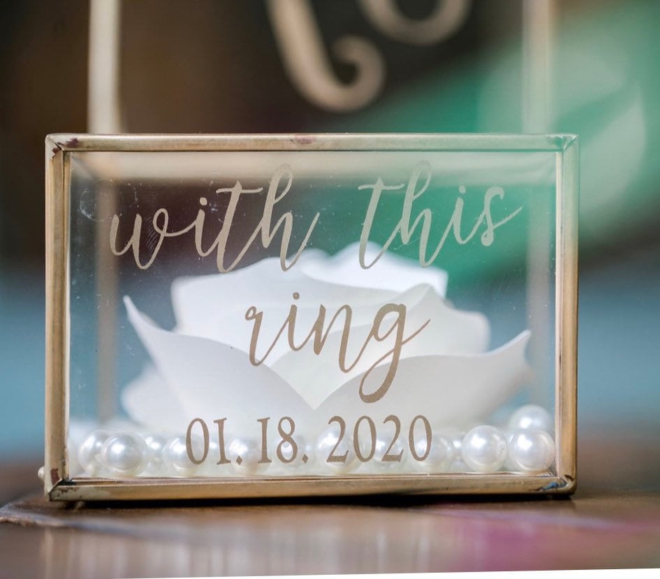 Personalized Elegant Flower Ring Gold Box - Wedding, Engagement, Proposal Hinged Box