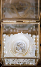 Load image into Gallery viewer, Personalized Elegant Flower Ring Gold Box - Wedding, Engagement, Proposal Hinged Box
