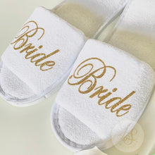 Load image into Gallery viewer, Personalized Bride slippers, wedding slippers, bridesmaid slippers, bridesmaid gifts
