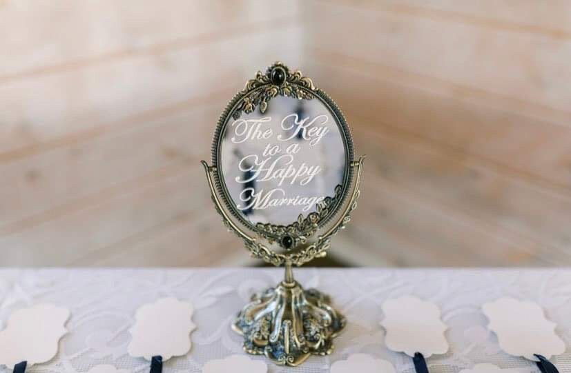 Key to a Happy Marriage - Vintage Mirror Wedding Sign - Baroque Ornate